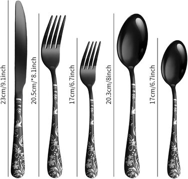 Набір столових приборів на 4 особи, 20 предметів: ніж, виделка, ложка, чорний, нержавіюча сталь, для посудомийної машини