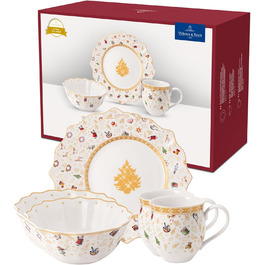 Villeroy & Boch Toy's Delight: Сніданок на двох - сервіз для двох осіб (6 предметів), білий/червоний, кераміка, Преміум якість, Різдвяний сервіз