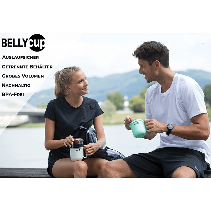 Чашка для пластівців BELLYCUP-м'ятна, сіра , рожева або - в одній або двох упаковках - ваша зручна кружка для пластівців на ходу - Каша з йогурту, салат, супи, каша без бісфенолу А (М'ятний / синій подвійний пакет)