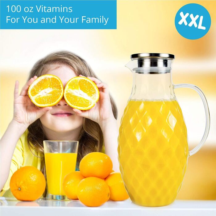 Скляний глечик з кришкою та носиком – 3 літри, з термостійкого скла Borosilikat з ручкою – глечик для гарячих та холодних напоїв, глечик для води, глечик для айс-ті – від PJC-Kitchen