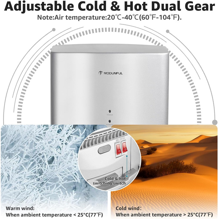 Електричний автоматичний сушар для рук, настінний, 1200W, сірий