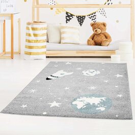 Дитячий килим Bubble Kids з плоским ворсом, зірка космічної ракети сірого і синього кольорів для дитячої кімнати розмір 120x160 см