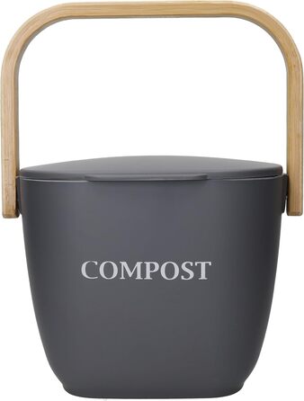 Бамбуковий контейнер для компосту NatEle зі знімною кришкою, без запаху, портативний, 20x17x30см, сірий