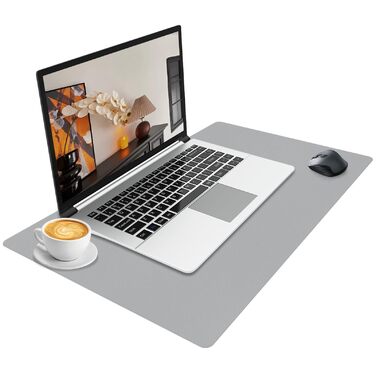 Килимок для столу та мишки XXL Niviy з екошкіри, водонепроникний захисний килимок для офісу та дому, протиковзний, світло-сірий, 60 x 40 см