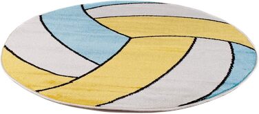 Дитячий килимок Короткий ворс Дитяча кімната Дитячий килимок Волейбольний мотив Білий Синій Жовтий Круглий Ігровий килимок Молодіжна кімната KOTEX 100 х 100 см 100 х 100 см Жовтий Синій Білий