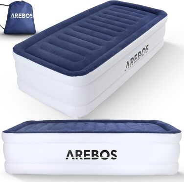 Надувний матрац Arebos | Самостійно надувний матрац 203 × 95 × 51 см для 1 особи | Гостьовий матрац з електричним насосом | Надувний матрац з сумкою для транспортування для кемпінгу/до дому | (Синій/Білий)