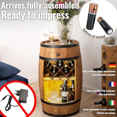 Дерев'яна винна шафа-бар Fass від Creative Cooper з LED підсвічуванням, 80x50 см - Рустичний декор для дому