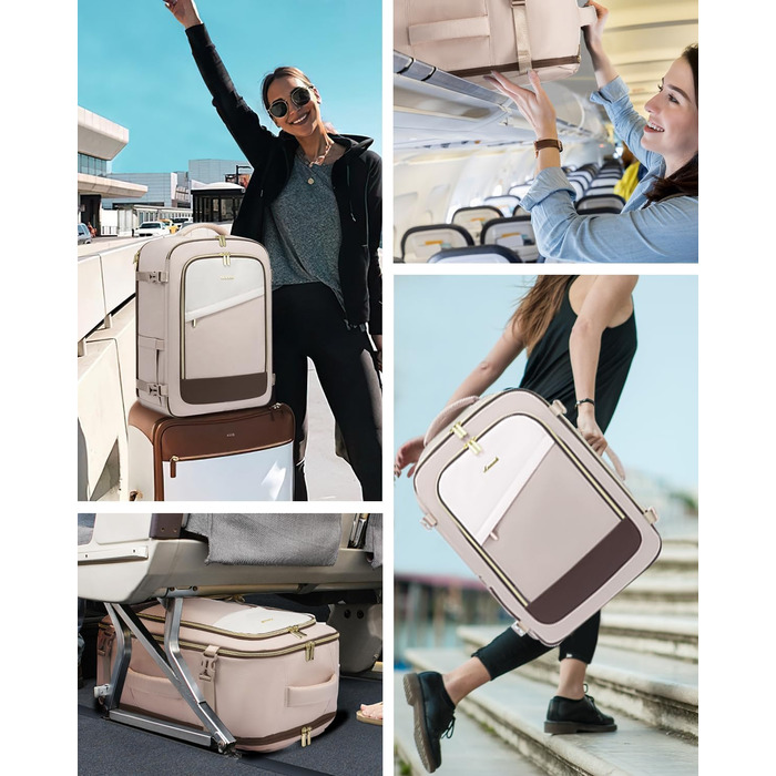 Рюкзак LOVEVOOK для ручної поклажі літака, жіночий, водонепроникний, з відділенням для взуття, 40L, 45x36x20, для ноутбука 17 дюймів, Carry on Luggage (сірий, білий, кавовий)