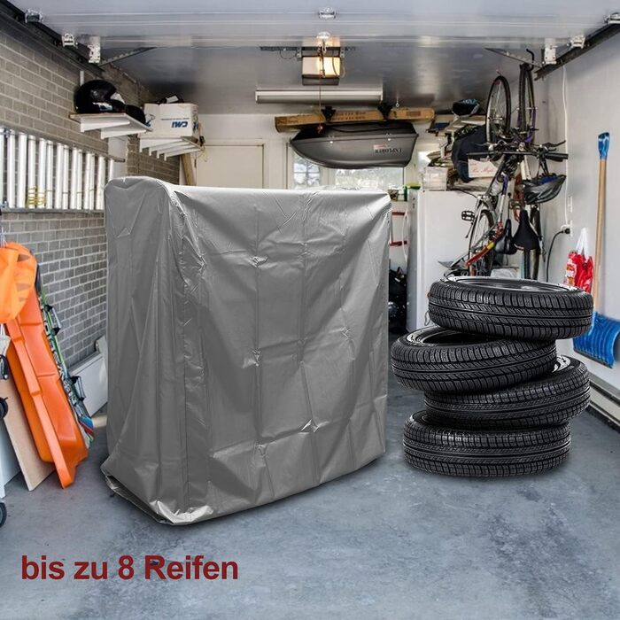 Стеляж для шин 107 x 46 x 117 см: міцна конструкція на 8 шин, регулювання висоти, вантажопідйомність 180 кг, з захисними чохлами, для гаража, підвалу, майстерні
