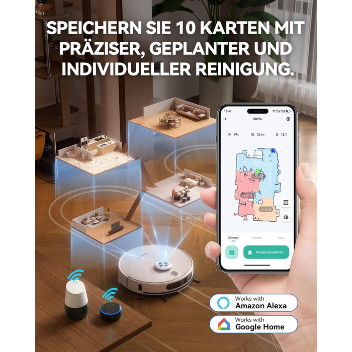 Робот-пилосос Tesvor S8 Pro з функцією миття - 8000Pa, LiDAR-навігація, 240 хв роботи, керування через додаток/Alexa, для прибирання шерсті тварин, килимів та твердих підлог