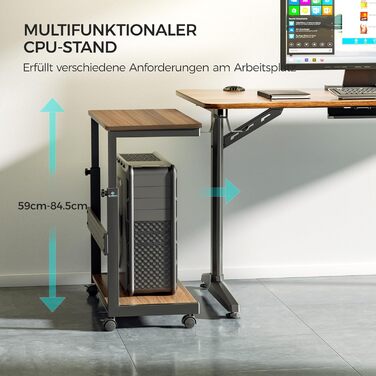 Підставка для комп'ютера EUREKA ERGONOMIC, регульована по висоті, ATX, для CPU, під стіл, з роликами та підкладкою під мишу (волоський горіх)