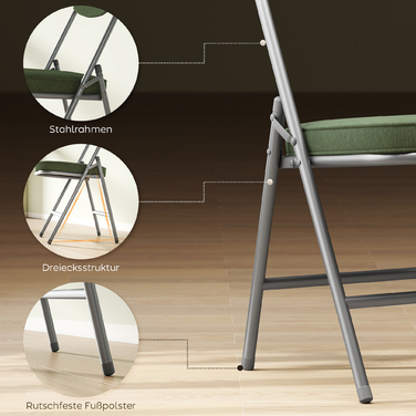 Набір з 4-х м'яких розкладних стільців, складні стільці з велюровою оббивкою, спинка, металевий каркас, зелені