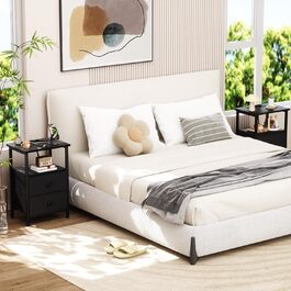 Нічний столик AMHANCIBLE з підзарядкою, приліжний столик з висувними ящиками з тканини, журнальний столик з відкритою полицею, з 2 USB-портами та 2 розетками, для спальні та вітальні, HETS020GY-1 (Чорний)