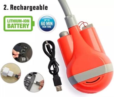 Портативний душ для кемпінгу з насосом, акумуляторна садова душова система 2200mAh, USB-кабель, шланг 1.8м, помаранчевий