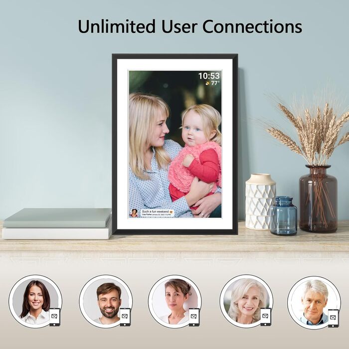 Цифровий фоторамка Frameo з Wi-Fi, 10.1 дюйма, 32GB, сенсорний екран, авто-обертання, підтримка Frameo App