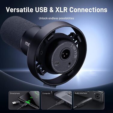 MAONO PD300X подкаст-мікрофон XLR/USB з шумозаглушенням, 192kHz/24Bit Hi-Fi аудіо, кнопка вимкнення звуку, програмне забезпечення для подкастингу, стрімінгу та студійного запису