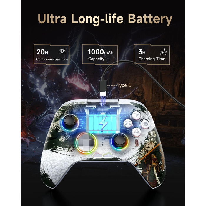 EasySMX X15 Бездротовий геймпад для ПК з RGB підсвіткою, аналоговий джойстик та тригери, Bluetooth для PC/Switch/Android/iOS