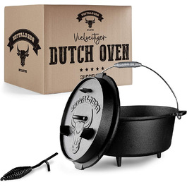 Чавунний казан Dutch Oven BUFFALO BBQ на 7,5 л з кришкою 2в1, сумкою та підйомником для кемпінгу та гриля