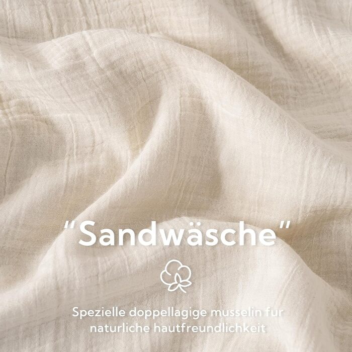 Муслінова постільна білизна SOULFUL 200x200 см, комплект 2 шт. (простирадло 135x200 см, наволочка 80x80 см), бавовна, ÖKO-TEX, застібка на блискавку, світло-бежевий