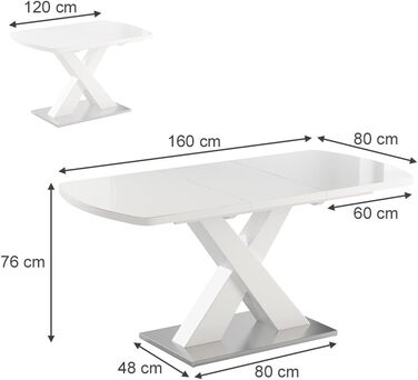 Розсувний обідній стіл Vicco Chinto, 120-160 x 80 см, чорний/білий