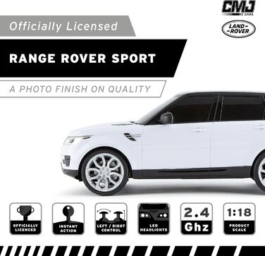 Радіокерований автомобіль CMJ Range Rover Sport 1:18, білий, 2.4 GHz, з робочими фарами, офіційна ліцензія