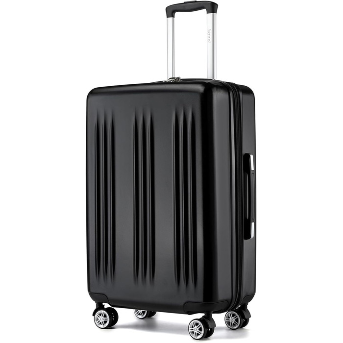 Чемодан KONO Handgepäck Trolley, 55x39x20 см, розширюваний, 37 л, з TSA-замком, 4 колеса (Чорний, L 65 см)