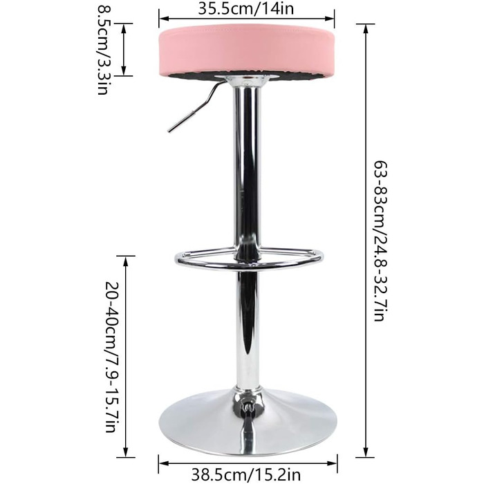 Барний стілець KKTONER з регулюванням висоти, поворотний, PU шкіра, рожевий