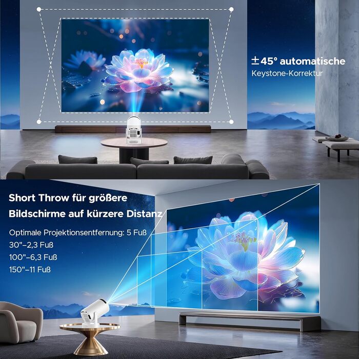 Портативний проєктор Mini Beamer з динаміком, підтримка 1080P/4K, Auto Keystone, WiFi 6, Bluetooth 5.0, 220° обертання, для домашнього кінотеатру та використання на вулиці