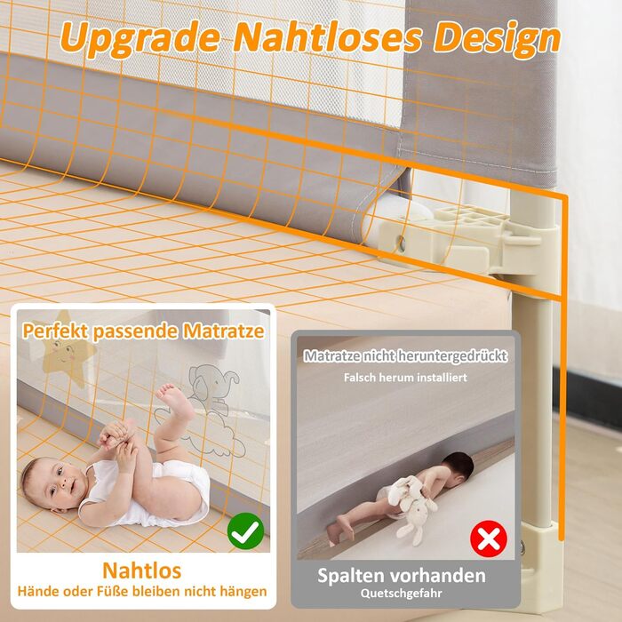 Бортики для ліжка дитячі 3 шт. (2x200 см + 1x180 см) складані, захист від випадання, малюнок - слоники