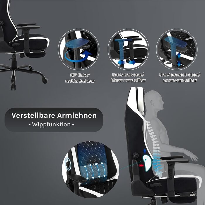 Ігровий крісло WOLTU, ергономічний офісний стілець з інтегрованим м'яким наповнювачем, адаптивною підтримкою попереку, підставкою для ніг та регульованими підлокітниками, металевий каркас