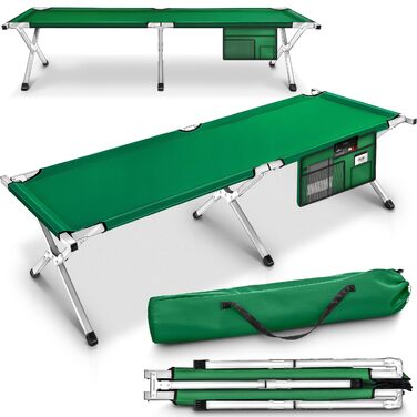 Розкладне кемпінгове ліжко TRESKO XXL металеве, посилене (до 150 кг), 210 x 90 x 42 см, зелене