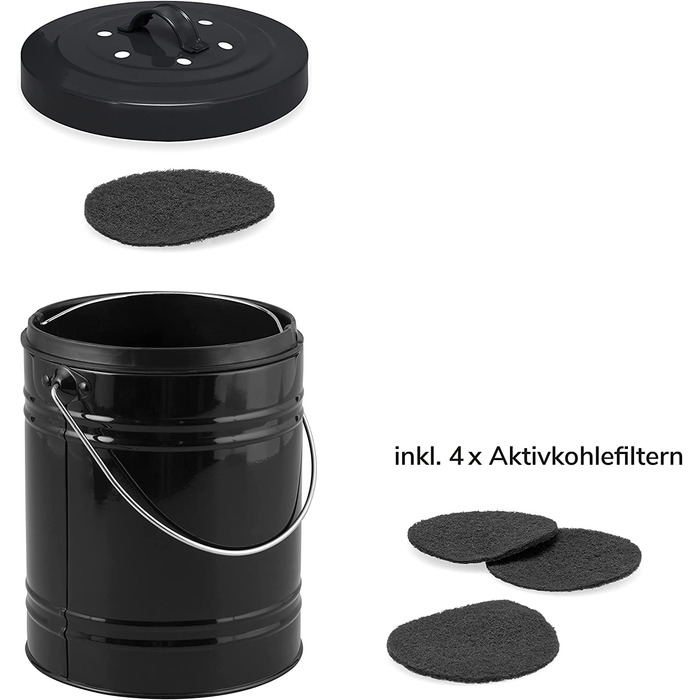 Відро для компосту bremermann з 5-літровим внутрішнім відром фільтр з активованим вугіллям органічне відро для відходів (чорний)