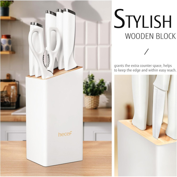 Набір кухонних ножів з бруском Messerich: 7 предметів, нержавіюча сталь, кухонні ножі та ножиці, чорний