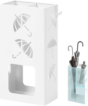 Підставка для парасоль під WOLTU, 2 слоти, з 4 гачками, металева, біла, 25x49x15 см