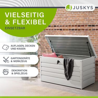 Ящик для зберігання вуличний Juskys Metall Limani 380л - водонепроникний, з замком - для саду, подушок, меблів (білий)