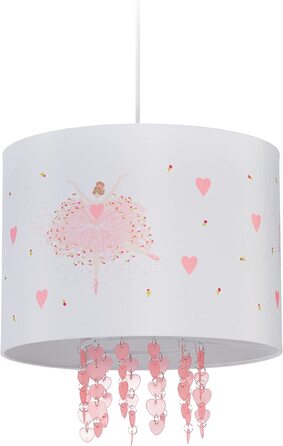 Дитяча підвісна лампа Relaxdays, абажур з балериною, Висота 158 х 35 см, підвісна лампа для дітей, білий / рожевий