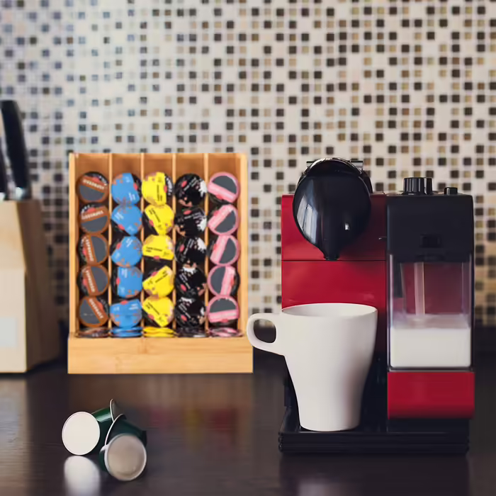 Підставка для капсул Cafissimo Relaxdays, диспенсер з бамбука та акрилу, 29 см