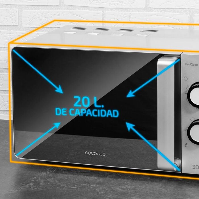 Мікрохвильова піч Cecotec ProClean 3060 20 л, 700 Вт, Ready2Clean, 6 режимів, 3D Wave, таймер 30 хв, срібляста