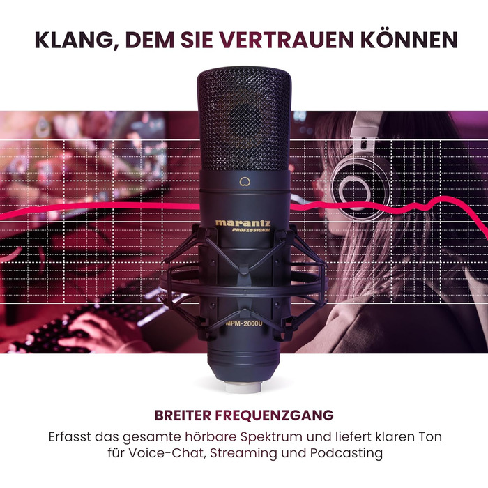 Мікрофон конденсаторний Marantz Professional MPM-1000U з великою мембраною, USB, нирковий характер, для подкастів, студії, геймінгу, з кабелем USB та кріпленням для мікрофона