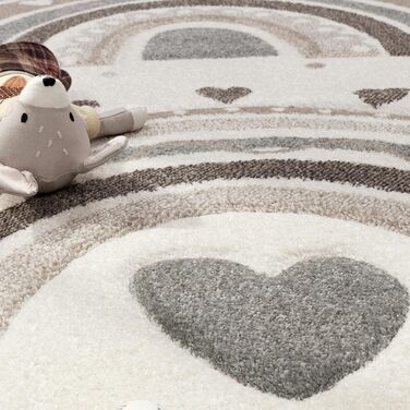 Дитячий килим Дитячий килим Килимок з коротким ворсом хлопчик дівчинка серце крапки бежевий кремовий, розмір 133 см квадратний