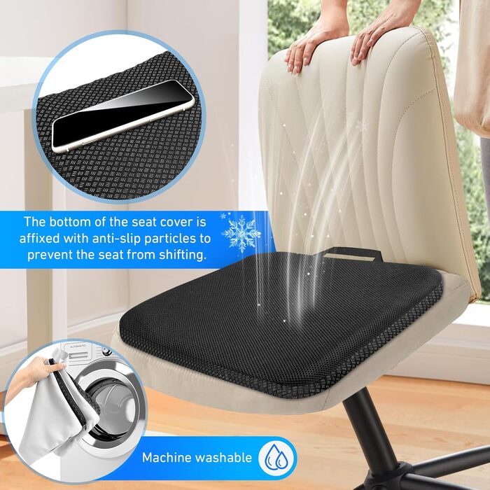 Ортопедична гелева подушка для сидіння з подвійним шаром та протиковзким чохлом, дихаюча подушка на стілець для офісу, авто, інвалідного візка (Темно-синя)