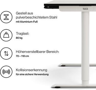 Письмовий стіл Yaasa Basic S, 120x70 см, білий, вкл. ключовий замок, USB-порт для зарядки