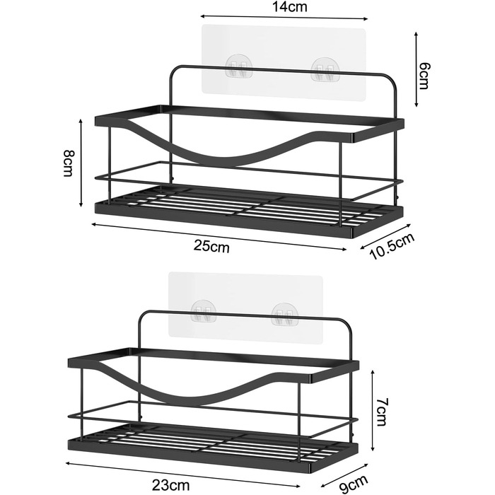 Душова полиця Душові полиці без свердління, Душовий кошик самоклеючий матовий чорний, Полиця для ванної кімнати Полиця для ванної кімнати Душовий органайзер з нержавіючої сталі, 2 шт. и