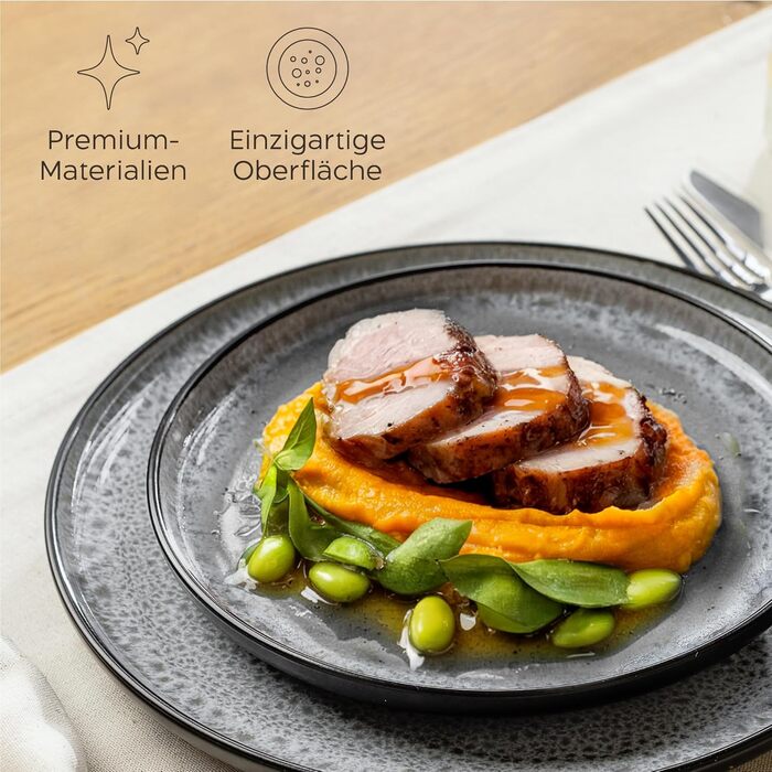 Набір посуду Twinzee Steingut 24 шт. для 6 осіб: тарілки та миски - серія Riviera (Perla, глибокі тарілки (x6))