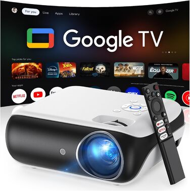Портативний проєктор HAPPRUN Mini Beamer 4K з Bluetooth та Google TV: 4K, Full HD, HDMI, USB, AV, для кінотеатру вдома