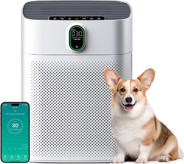 Повітряний очисник Smart для великих приміщень, для алергіків з HEPA фільтром, CADR 300 м³/год, зворотний зв'язок про якість повітря, автоматичний режим, 24 дБ, таймер, білий