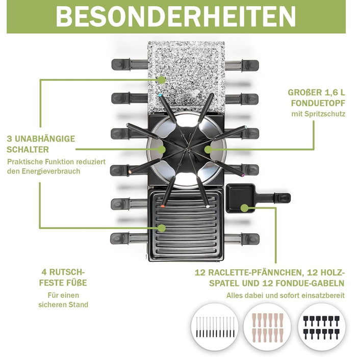 Електричний гриль-рашетте Raclette Fondue Kombi на 12 осіб: гриль, рашетте та крепельниця. 1650 Вт