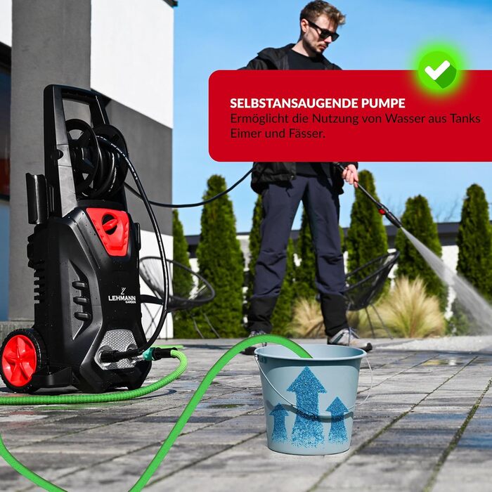 Високотискний мийник LEHMANN Hudson 1800 Вт, 145 бар, 450 л/год, з набором аксесуарів (щітка, пінозмішувач, шланг 5м)