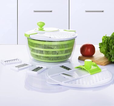 Сушарка для салату Arquiel 7 в 1, багатофункціональний набір кухонних гаджетів об'ємом 4 л, кухонна терка, овочерізка, для миття і сушіння овочів