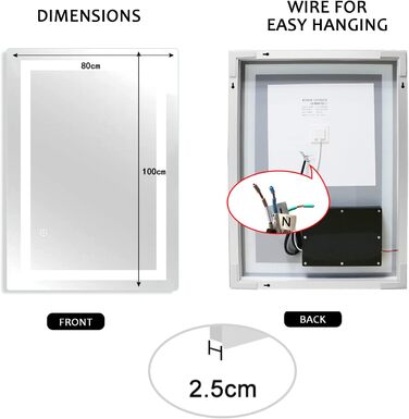 Дзеркало для ванної кімнати Sanitemodar LED 50x70 см з підсвічуванням, антизапар, сенсорне керування